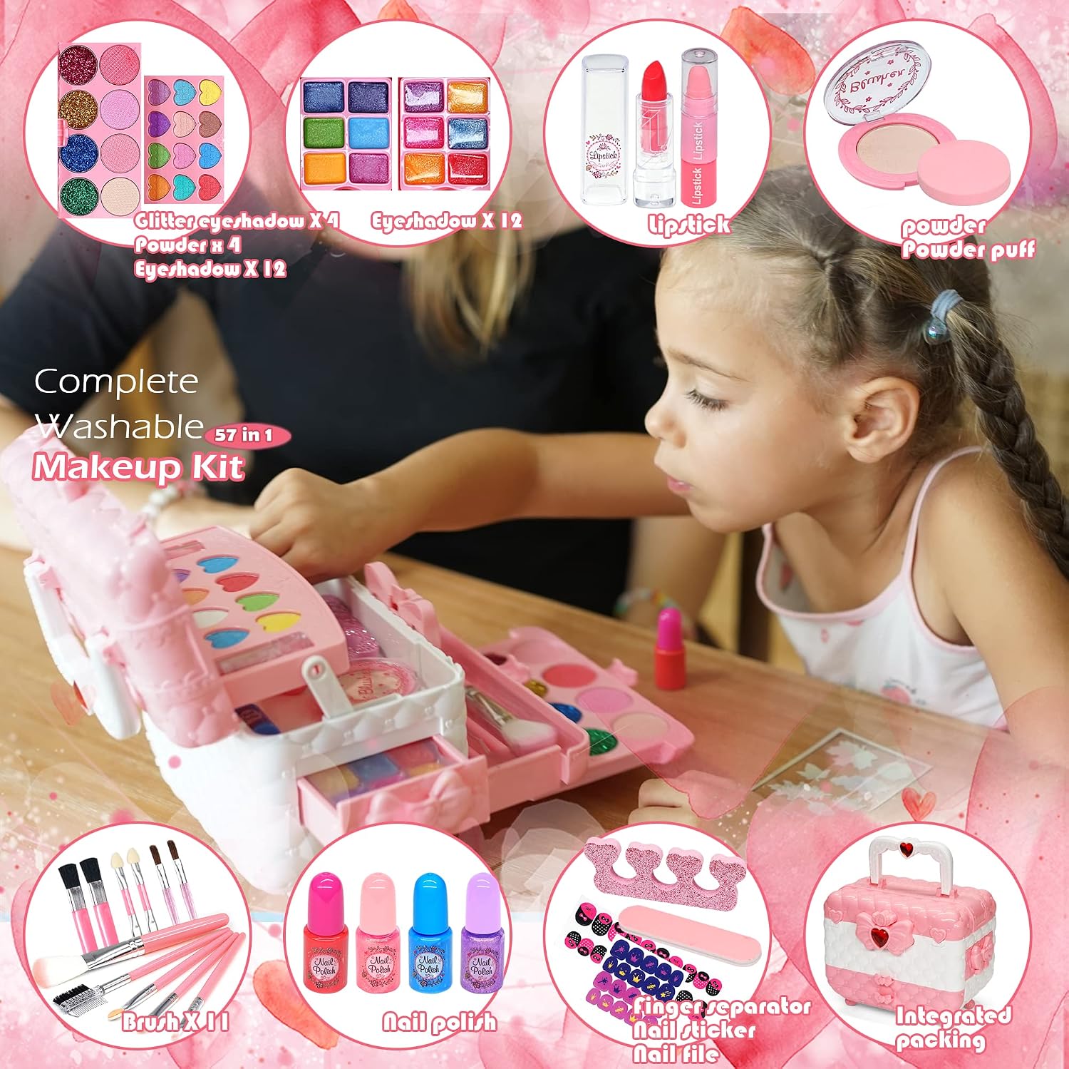 Detalle 2 de HERAPFANN Kids Makeup Sets for Girls 57pcs