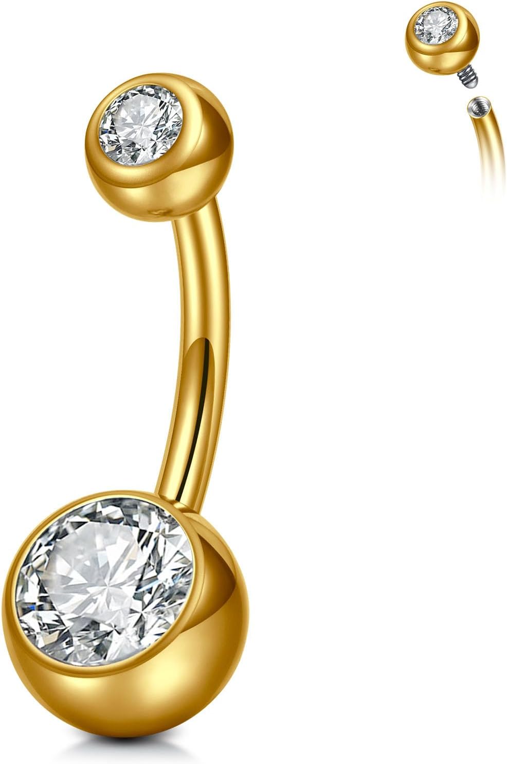 Detalle de CIZME G23 Titanium 12mm Belly Bar with Double Gem – Hypoallergenic 14G Navel Ring