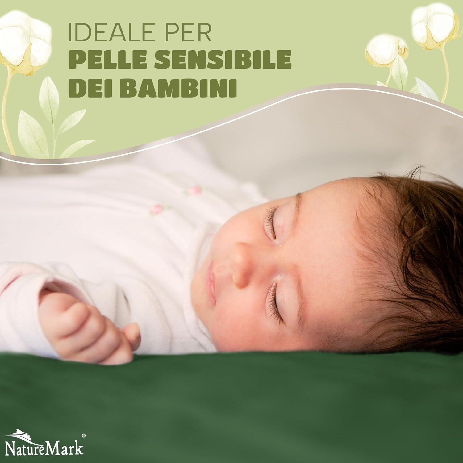 Detalle de NatureMark Lenzuolo con angoli elasticizzati 70x140 cm – set da 2 in jersey di cotone 100% verde scuro