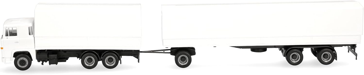 Thumbnail 3 de Herpa Scania 141 – model ciężarówki z przyczepą plandekową, 1:87, biały