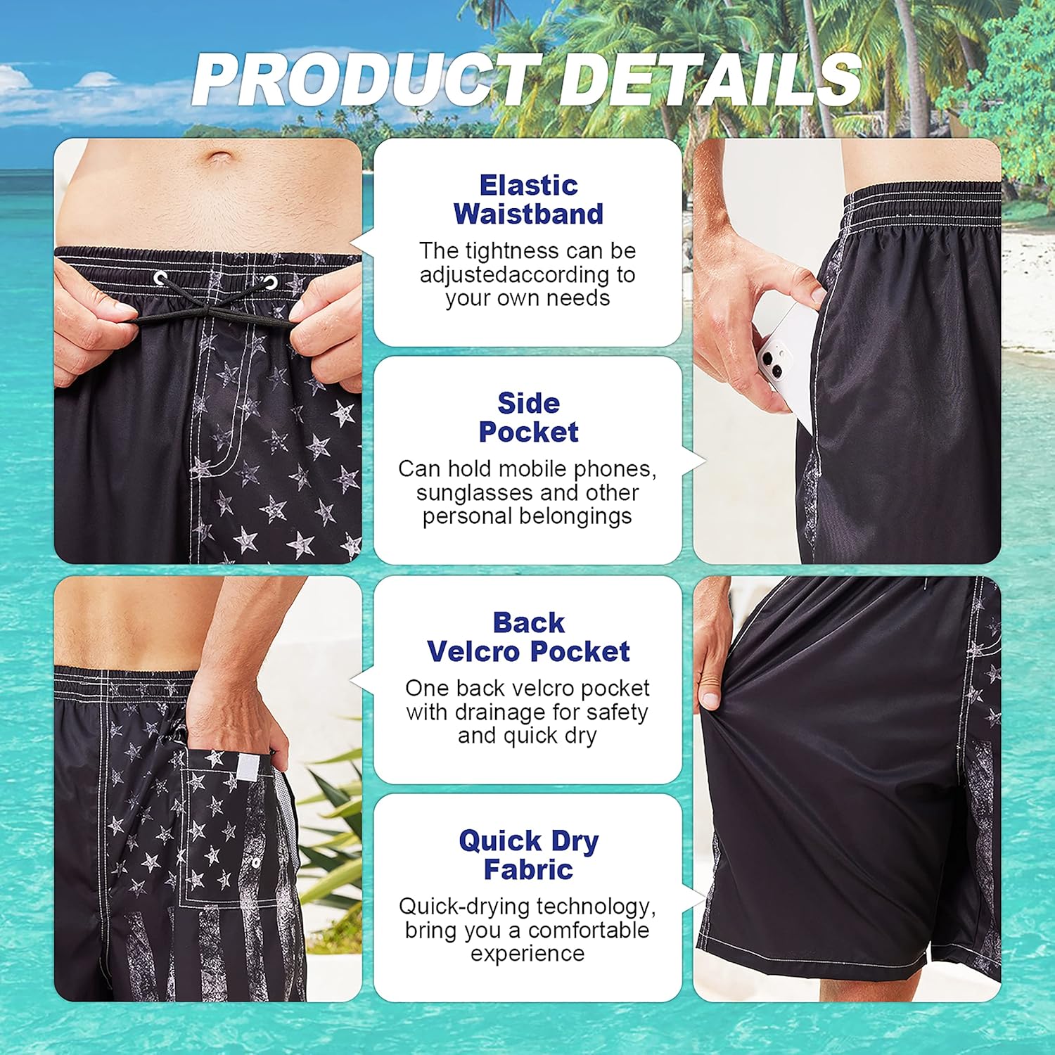 Thumbnail 4 de Mens Quick Dry Swim Board Shorts UPF 50+