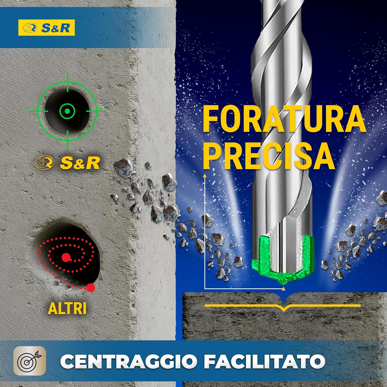 Thumbnail 3 de Punte Trapano SDS-Plus a 4 taglienti – Set professionale da 7 pezzi (Ø 5/6/8/10/12 x 16 cm) per muro e cemento armato