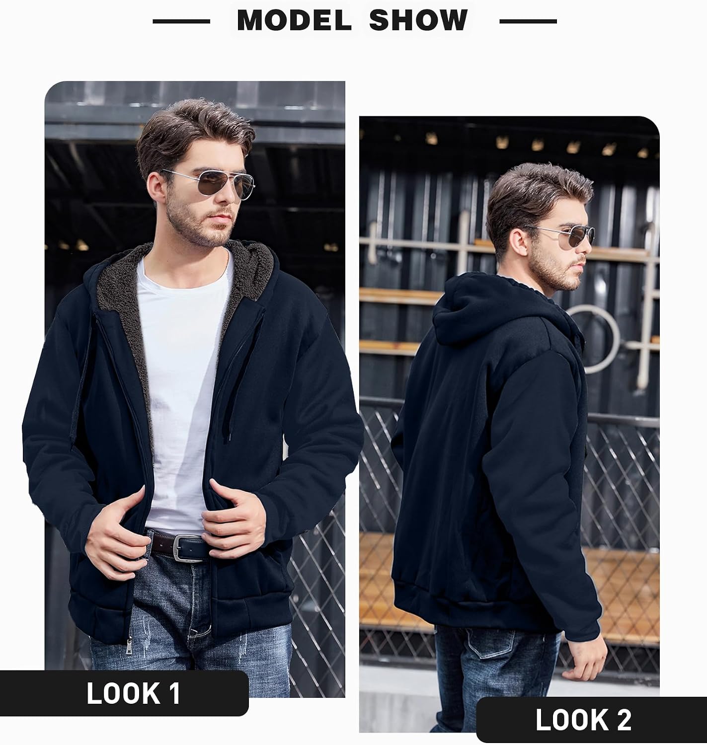 Detalle de ZITY Men's Zip-Up Hoodie, Sherpa-Lined