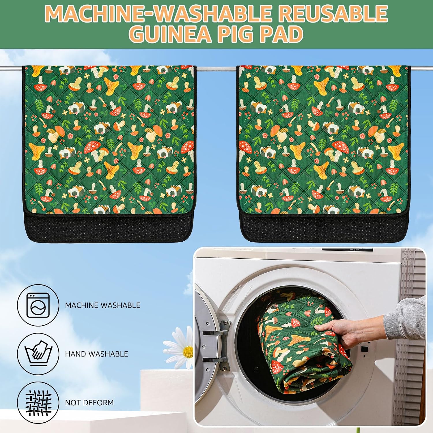 Detalle de Scenereal Guinea Pig Cage Liner 2-Pack with Cleaning Brush – 14x27 inches, Reusable Absorbent Pads