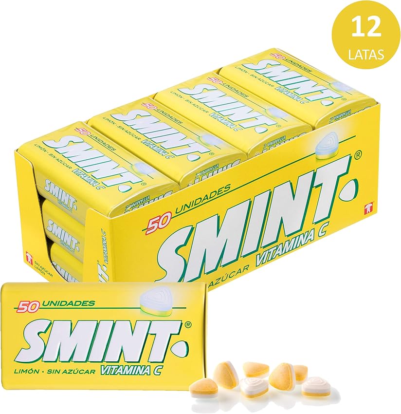 Detalle 2 de Smint Limón Sin Azúcar, Caramelos en Lata 12x35g 🍬