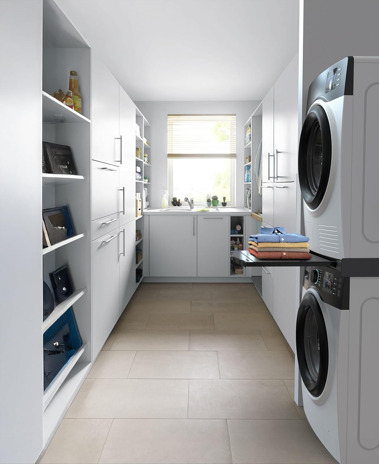 Detalle 1 de Meliconi Torre Noir Shelf Washer-Dryer Stacking Kit, Black, Removable Shelf