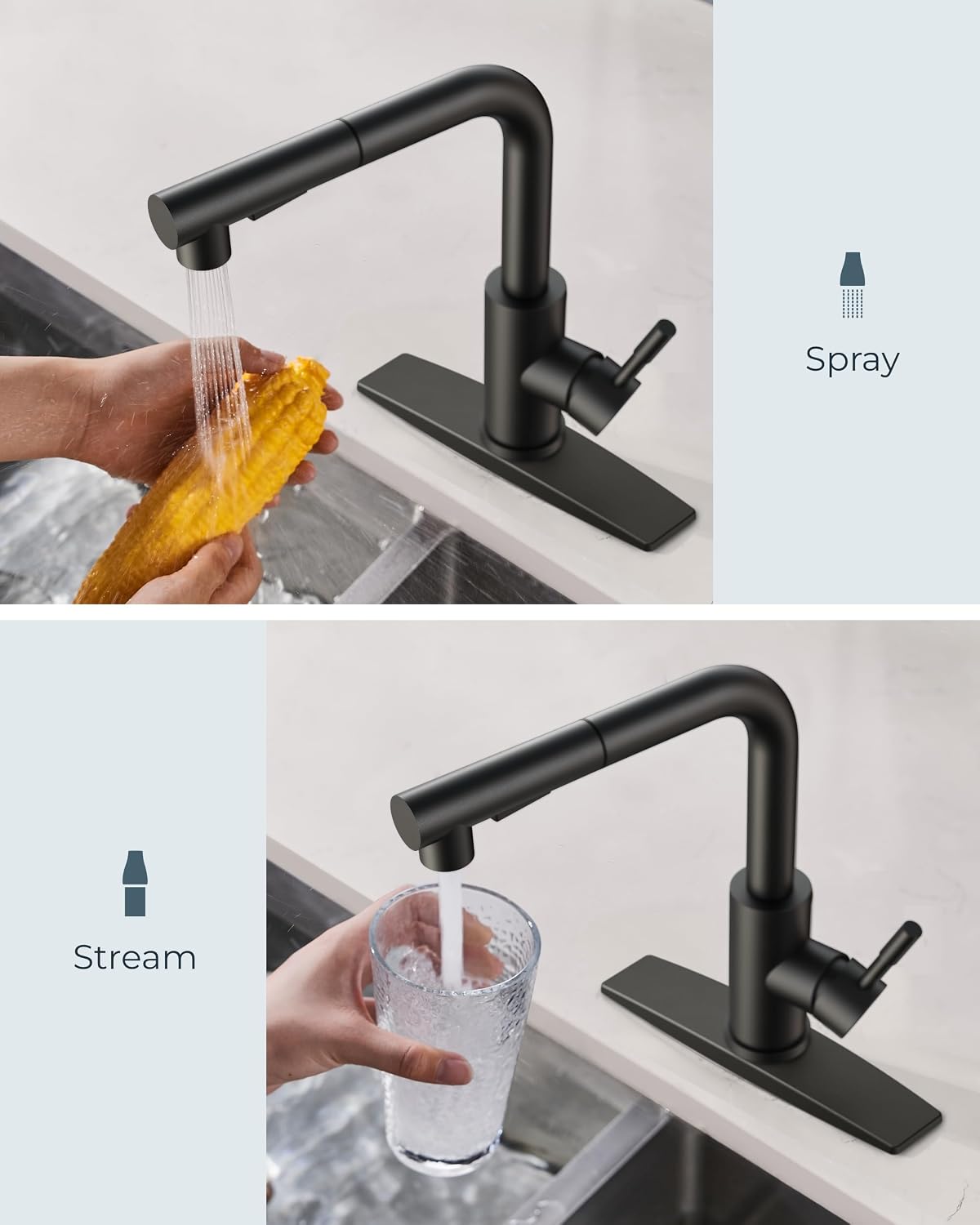 Detalle de FORIOUS FF0025B-SD Matte Black Kitchen Faucet with Pull-Out Sprayer