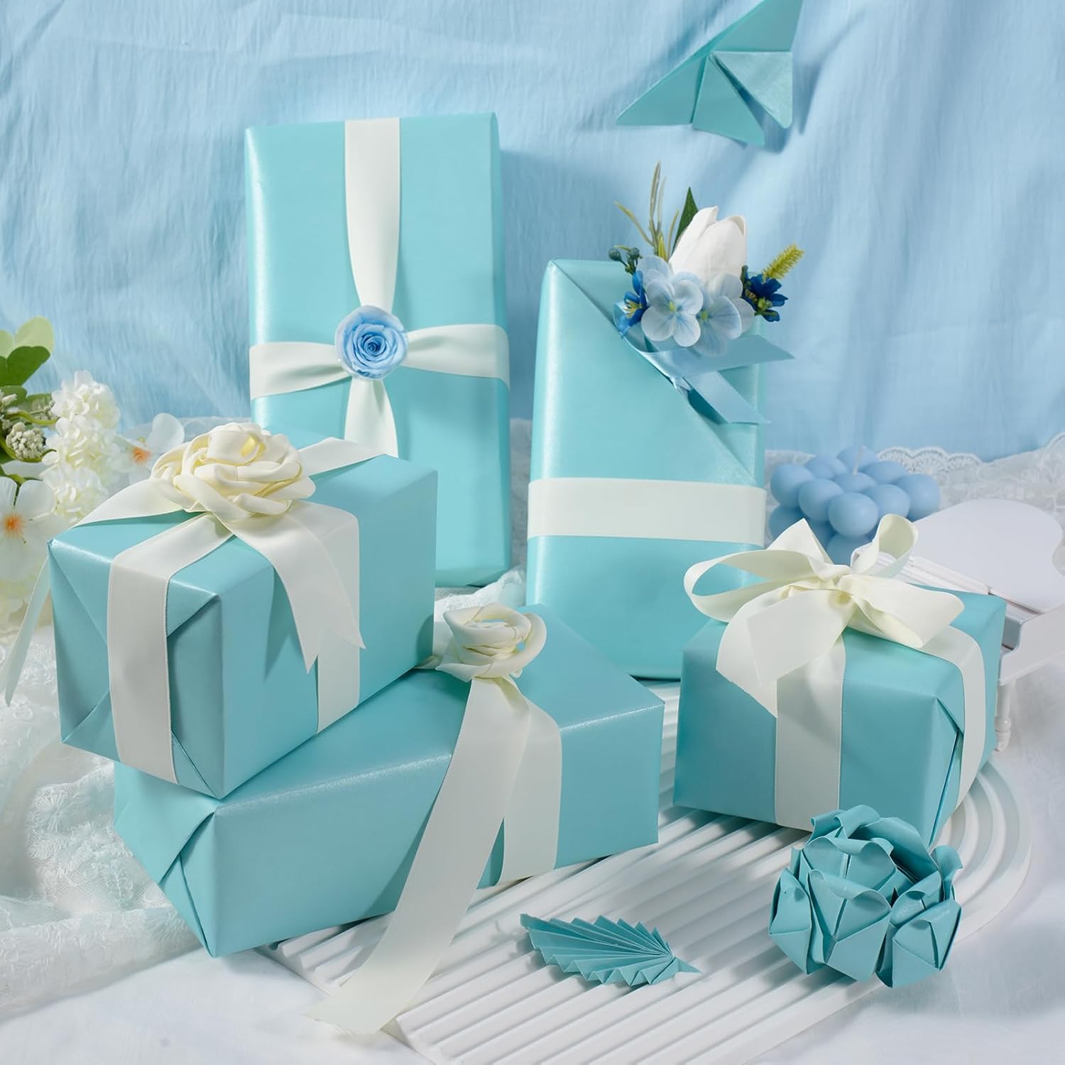 Thumbnail 4 de Blue Wrapping Paper Roll, Reversible Pearly-Lustre Gift Wrap Paper (43cm x 10m)