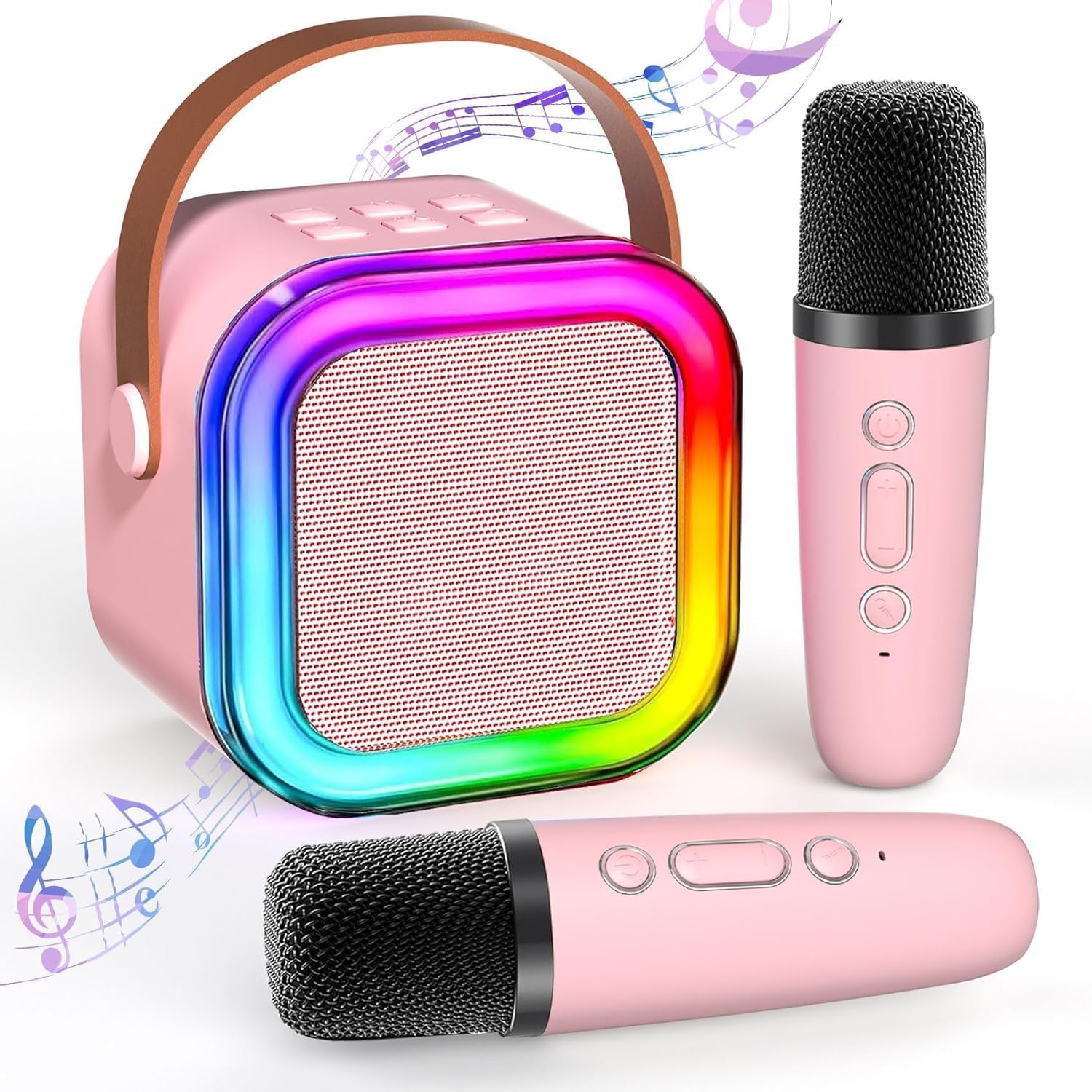 Detalle de TAEMVV k12 Mini Karaoke Machine with Two Wireless Microphones and LED Light