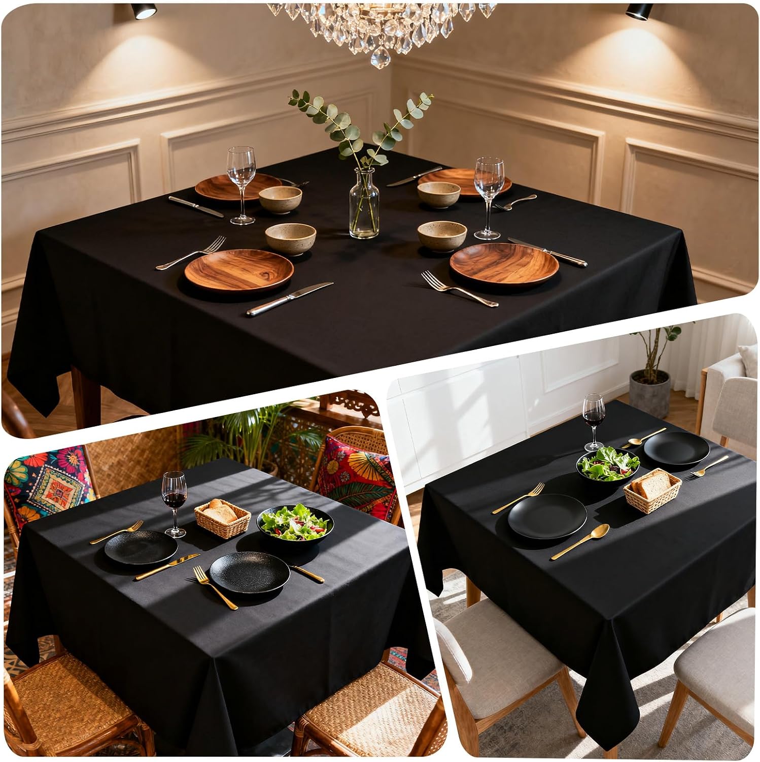 Thumbnail 6 de pepmily 8-Pack Black Square Tablecloths (70x70 Inch) for Square Tables