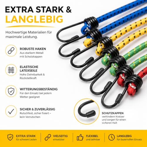 Detalle de repairr 10x Allzweck Expander mit Haken – Extra Starke Gepäckspanner, Set 88/59/46/38 cm