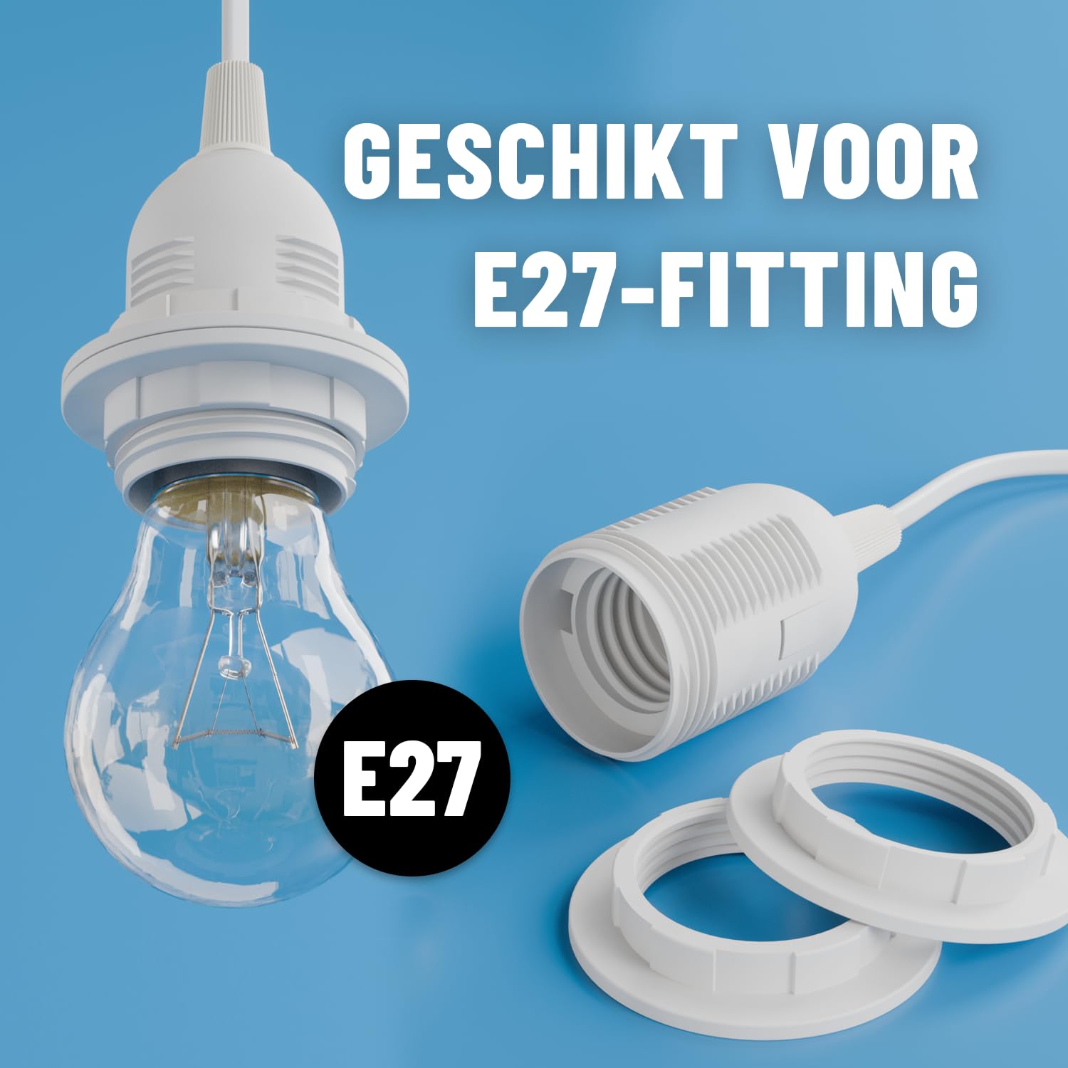 Detalle de greate 505002-2 E27-lampfitting met stekker en schakelaar, set van 2 met witte kabel van 5 m