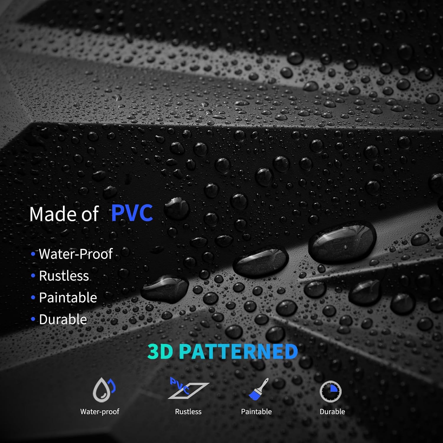 Detalle de Art3dwallpanels Diamond 3D PVC Wall Panels, Black, 12 x 12 Inches