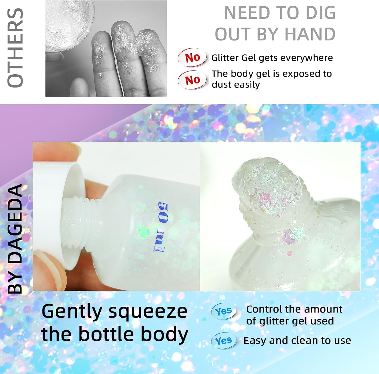 Thumbnail 6 de Prreal Body Glitter Gel 50 ml – Mermaid Sequins Liquid Gel Kit (White) für Festival, Maske & Party Make-up
