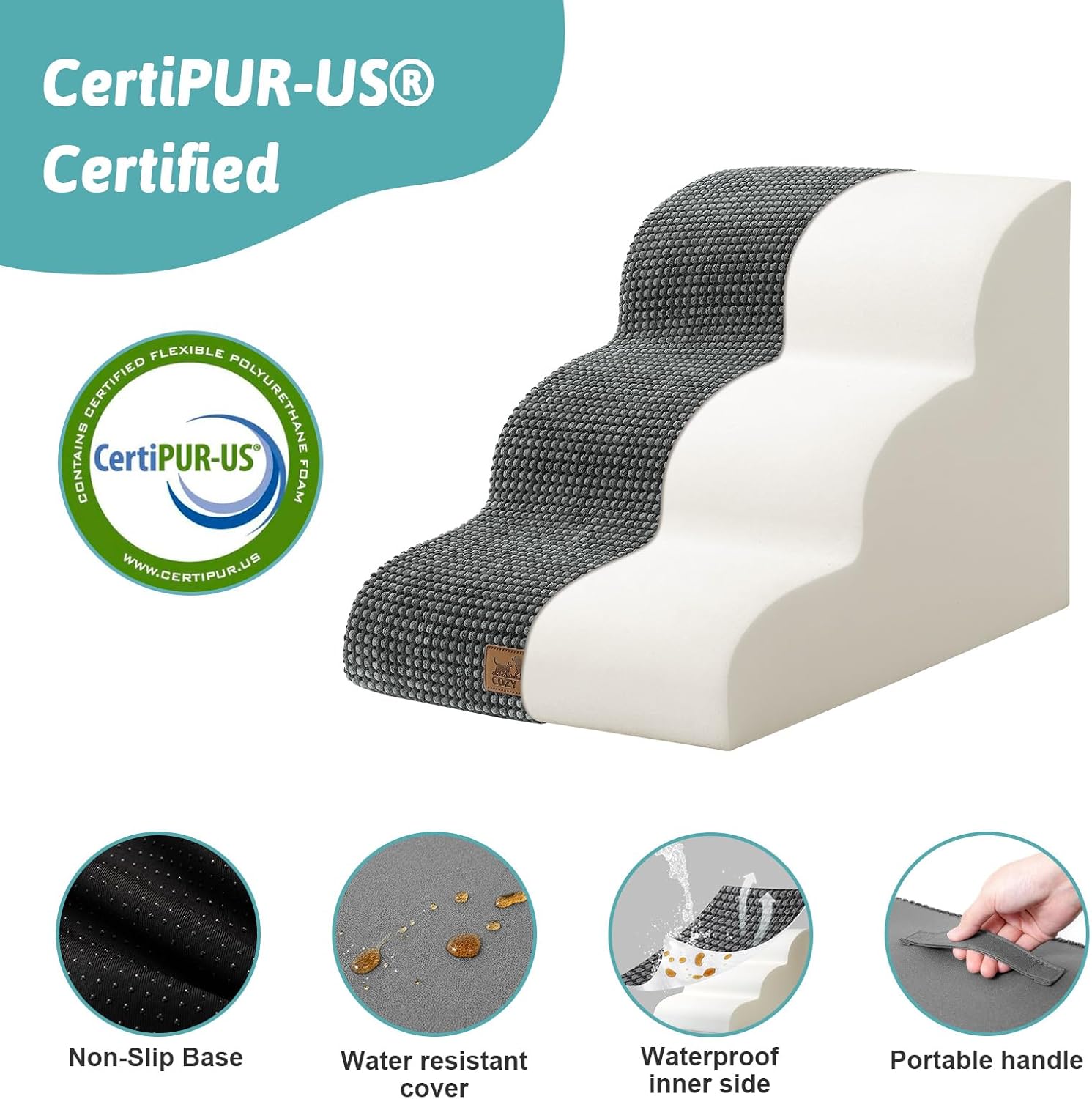 Thumbnail 3 de COZY KISS Dog Stairs for Small Dogs – Curved 3-Tier Foam Steps
