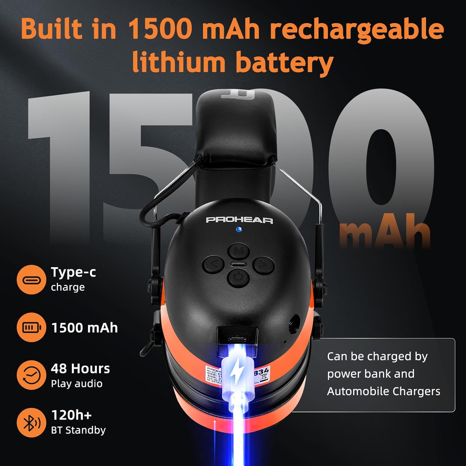 Thumbnail 2 de PROHEAR 037 Wireless Bluetooth Ear Defenders with hands-free calling and rechargeable battery