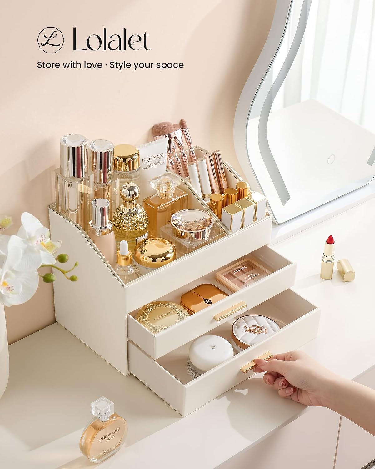 Thumbnail 1 de Lolalet 4-Layer PU Leather Makeup Organiser with Drawers for Vanity Desk (Cream)