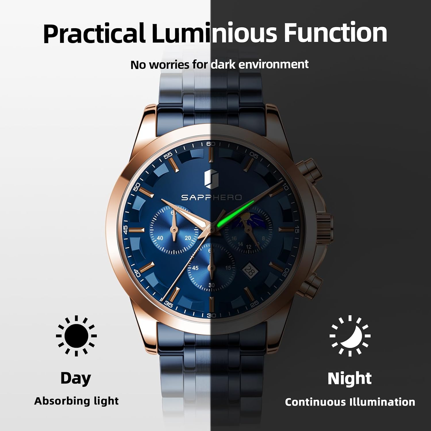 Thumbnail 6 de BENYAR Herren Chronograph Quarz Analog-Uhr mit Datumsanzeige – wasserfest (3 ATM)