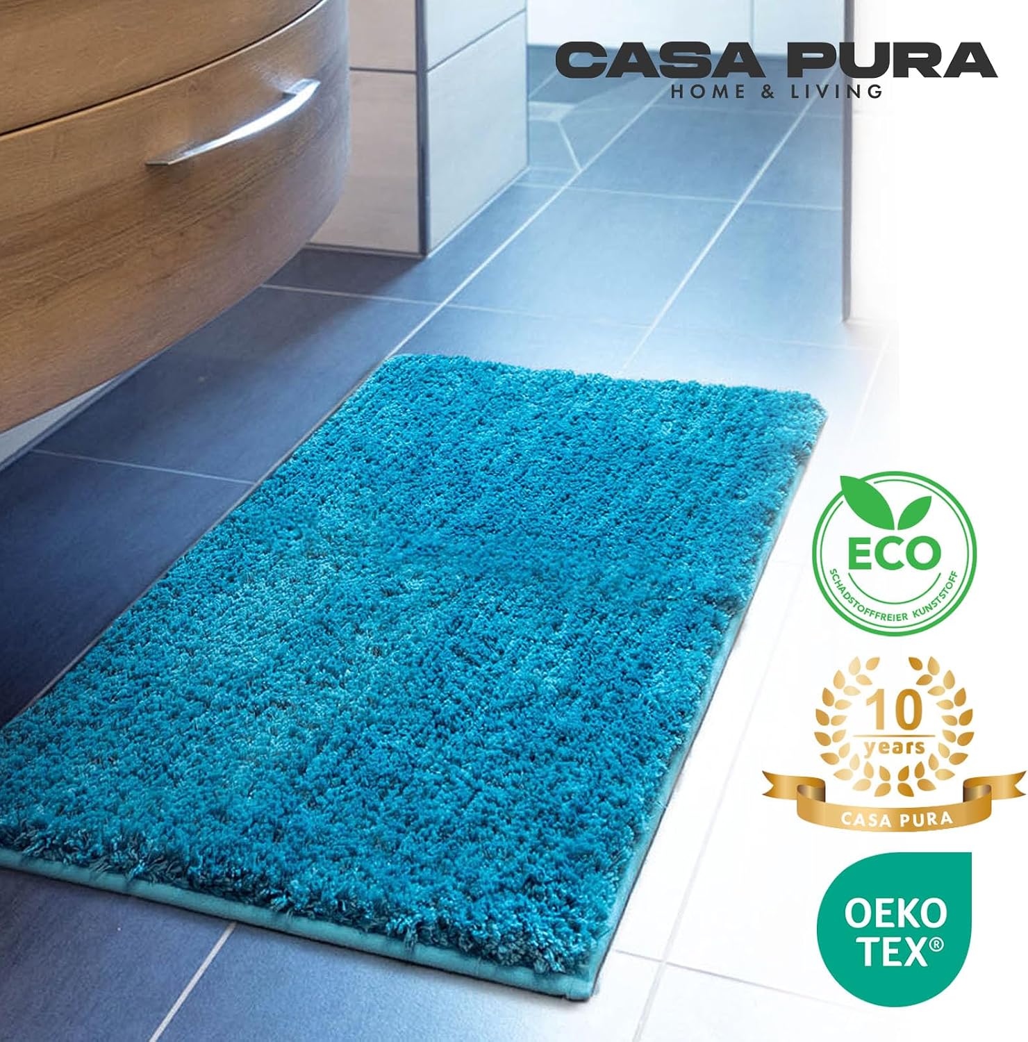 Thumbnail 6 de casa pura Badematte „Sky Soft“ türkis – weiche, rutschfeste Shaggy-Badvorleger, waschbar