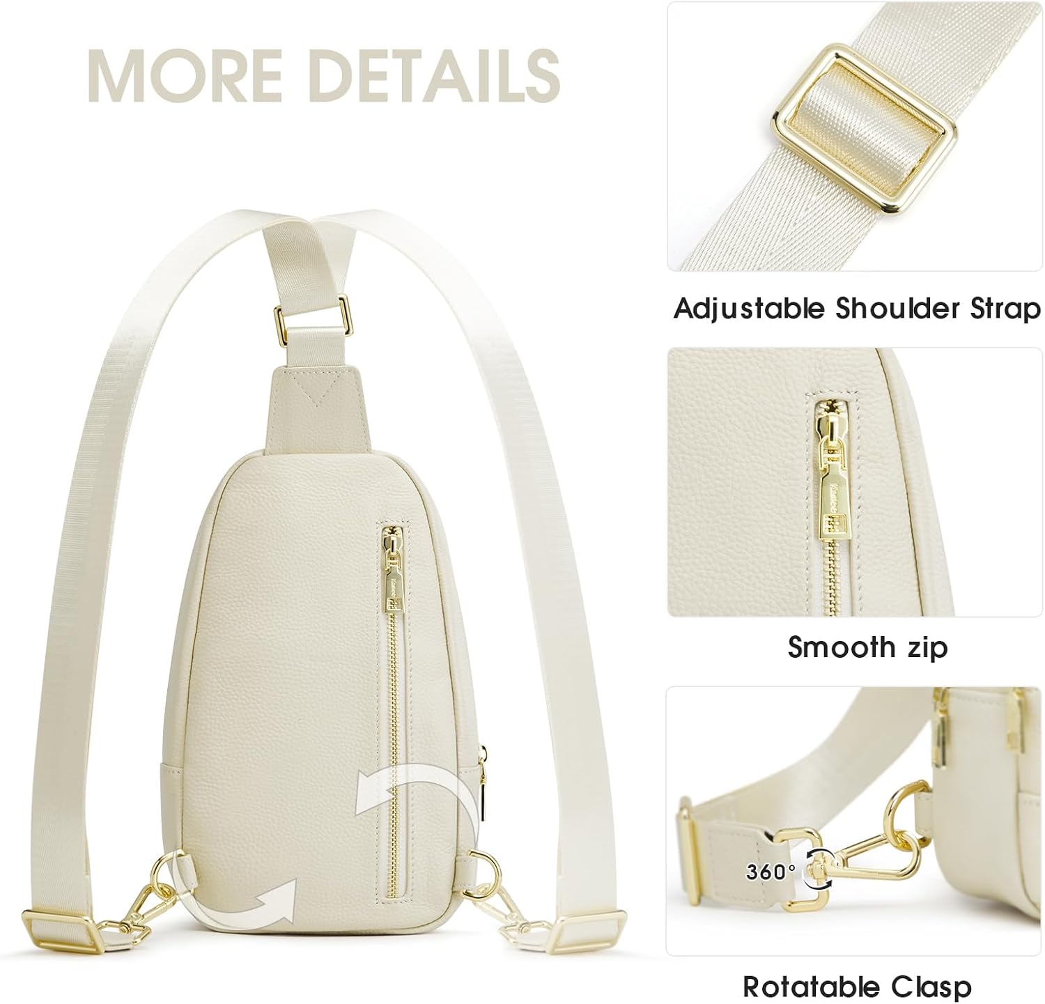 Detalle de Kattee Leather Sling Bag for Women: Multi-Compartment Crossbody with RFID Back Pocket