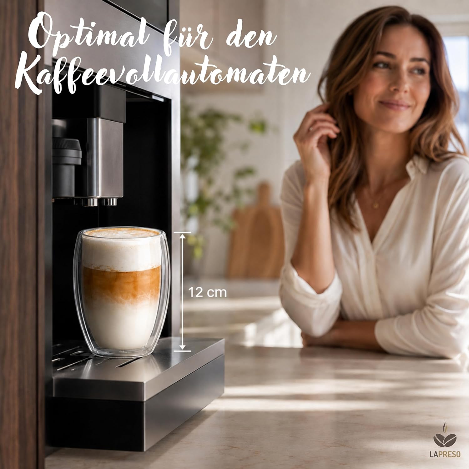Detalle de LAPRESO® Latte Macchiato Gläser doppelwandig (6er-Set, 350 ml) aus Borosilikatglas – Thermo-Cup Design