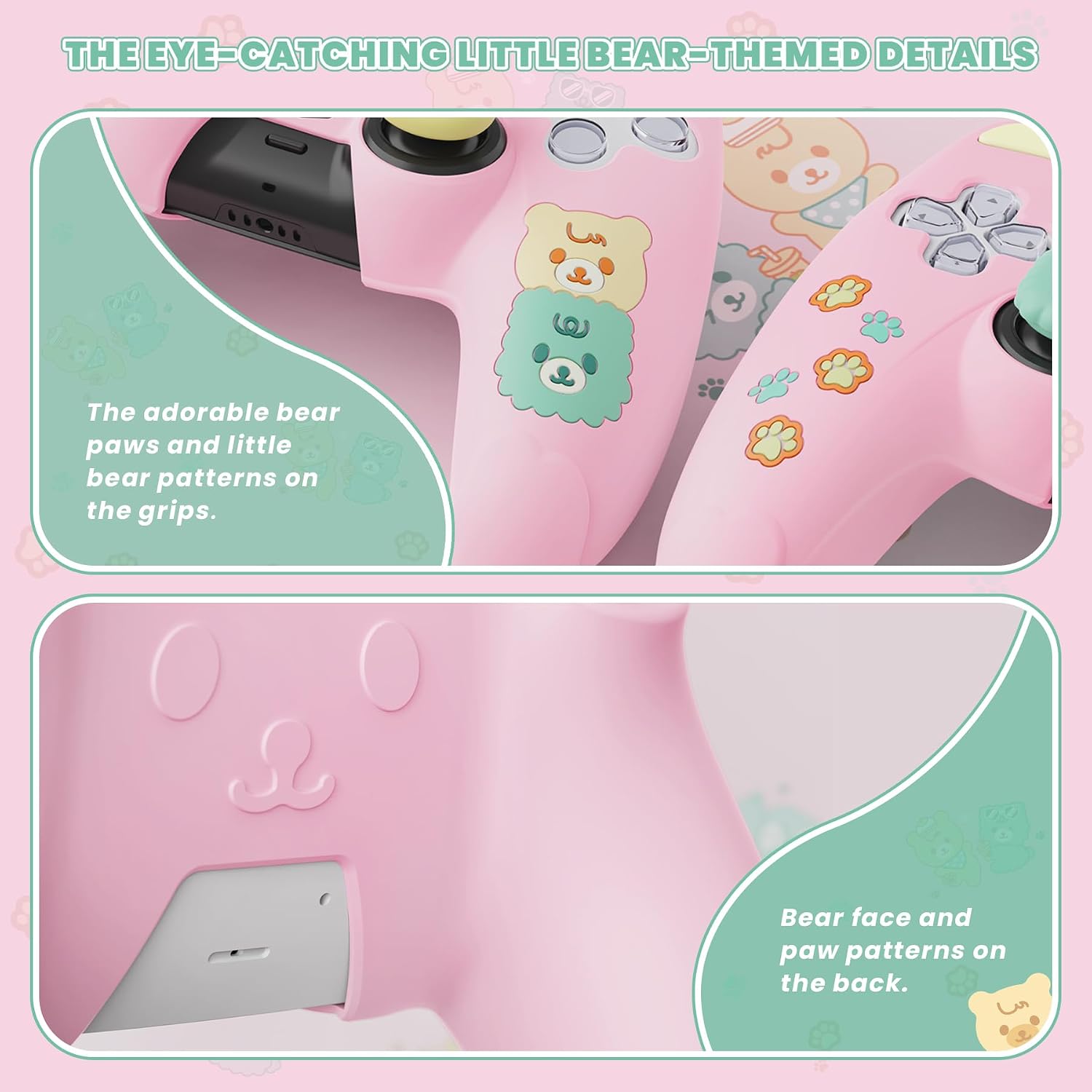 Thumbnail 6 de playvital Cute Bear Controller Silicone Case for ps5, Kawaii Controller Cover Compatible with Charging Station, Gamepad Skin Protector for ps5 with Touch Pad Sticker & Thumb Grips - Pink & Yellow
playvital Cute Bear Controller Silicone Case fo…