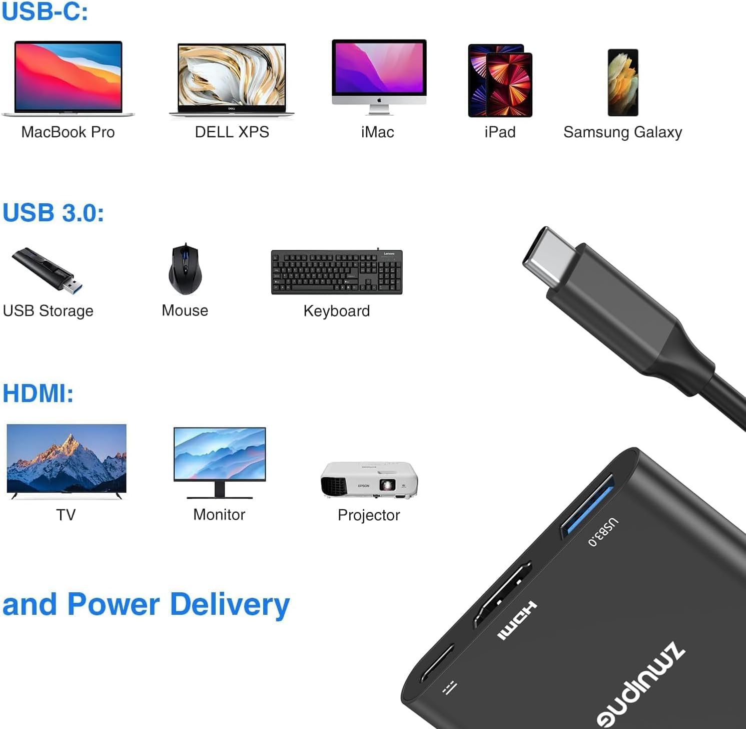 Thumbnail 5 de Black 3-in-1 USB-C to HDMI Adapter with 4K HDMI, USB 3.0 and 100W PD charging