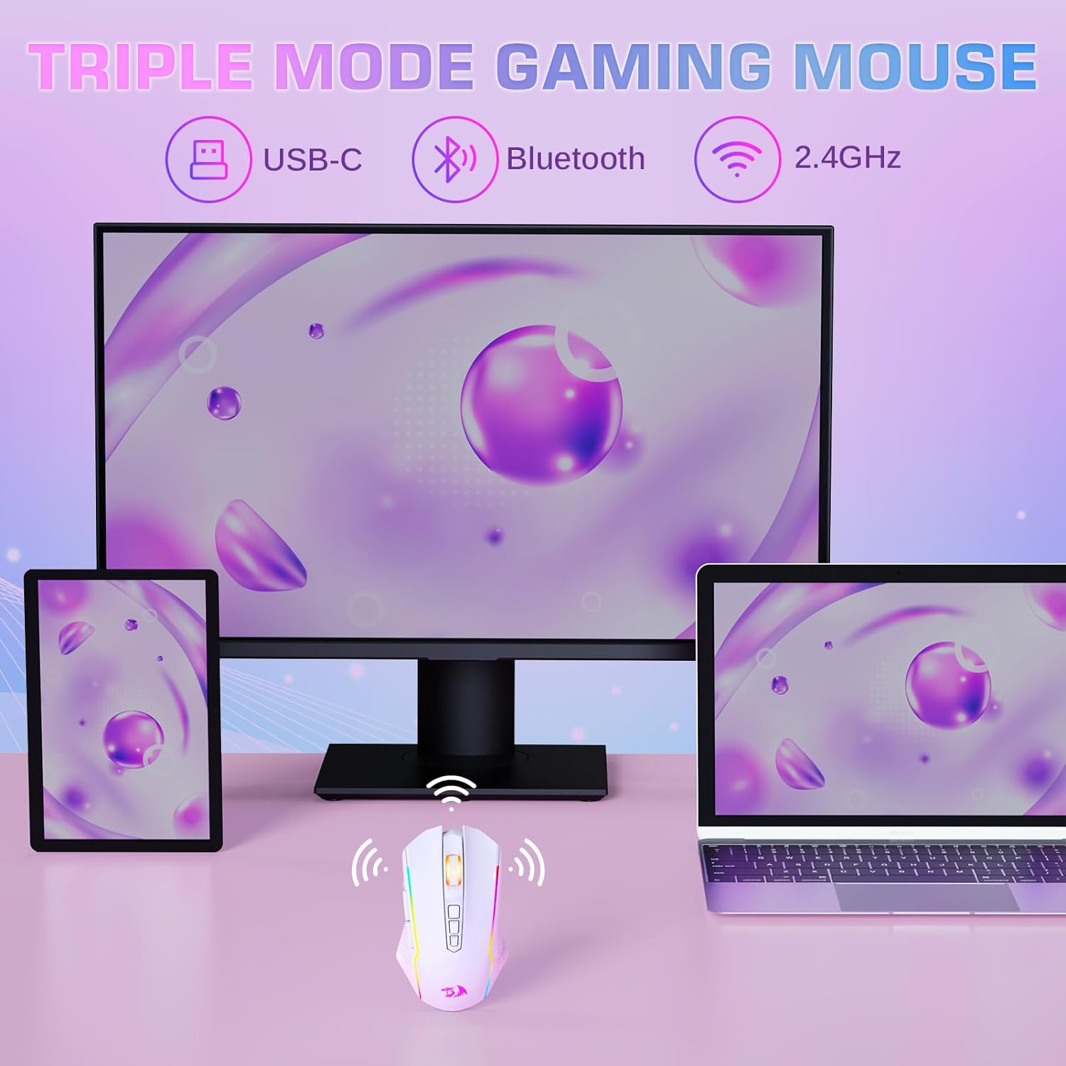 Detalle de Redragon Tri-Mode Wireless Gaming Mouse (M914) – 12000 DPI, RGB, Fully Programmable