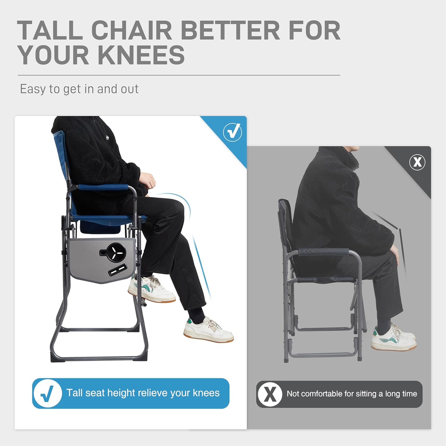 Thumbnail 2 de EVER ADVANCED EA-DC-1026T Tall Camping Chair with 30.7-Inch Seat and Side Table