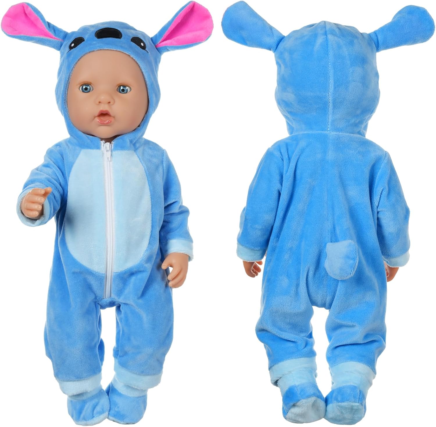 Thumbnail 3 de Aolso vestiti per bambole New Born Baby Doll: pagliaccetto blu con cappello, calzini e gruccia (per bambole 35–45 cm)
