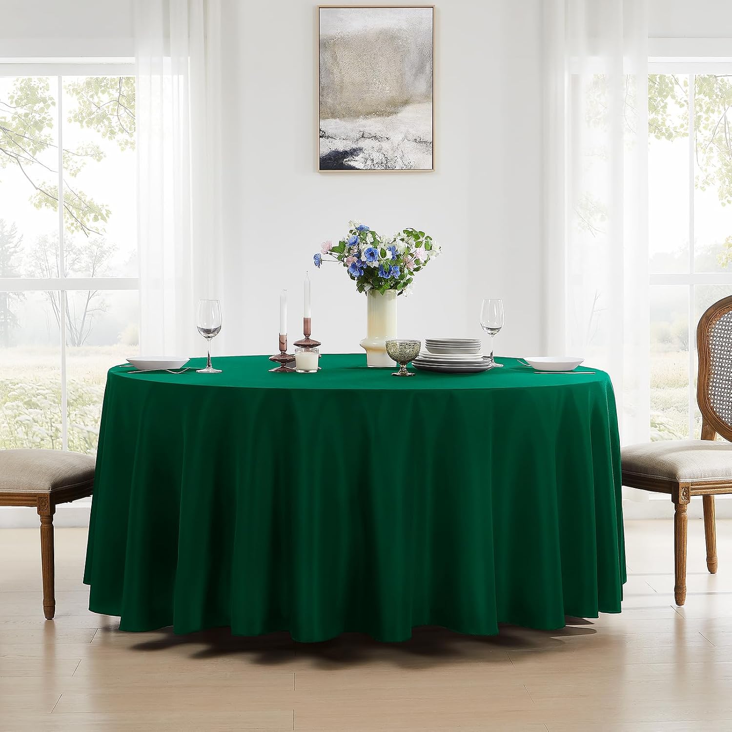 Detalle de Aocoz Round Tablecloth 120 Inch Dark Green