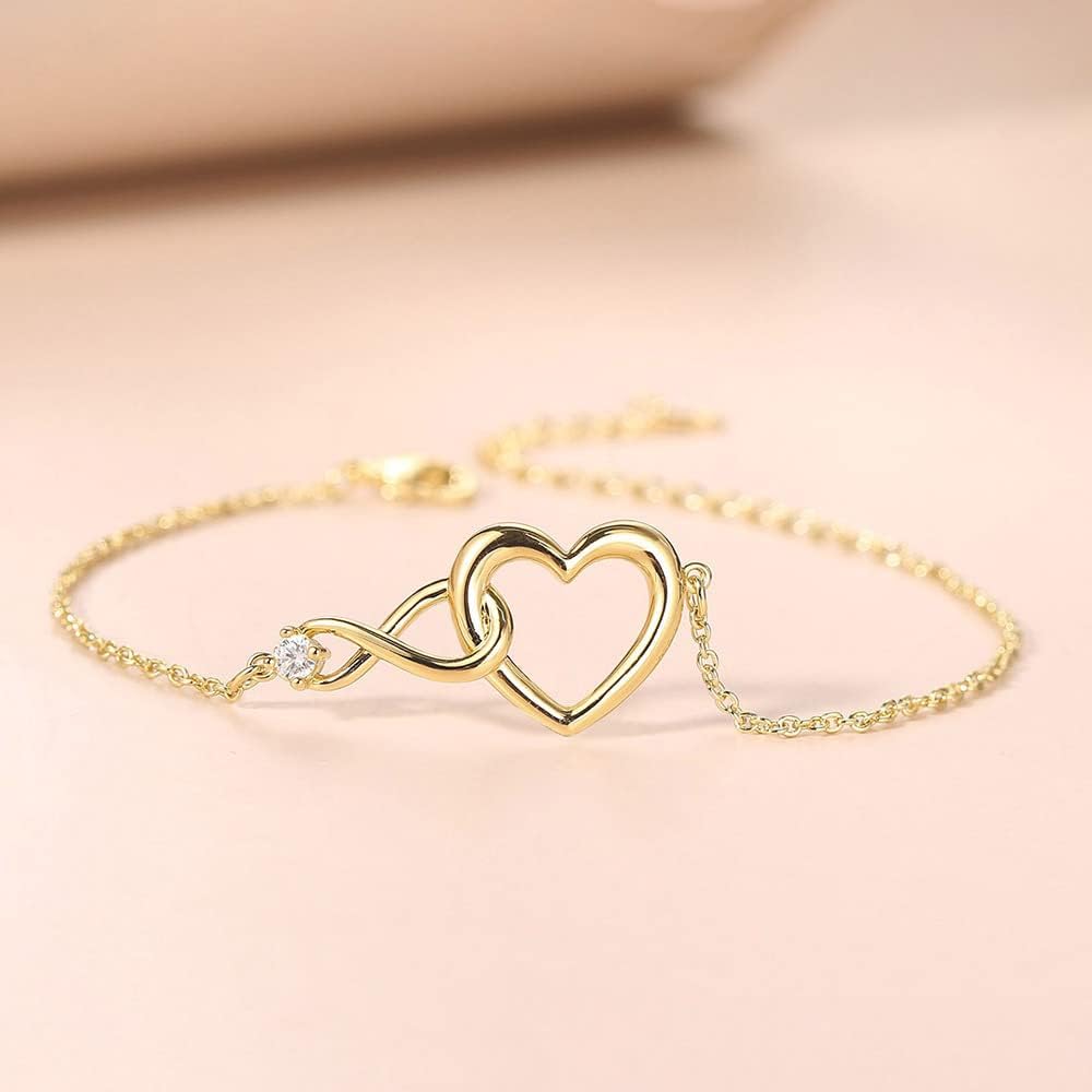 Detalle de Vissen Infinity Armband Damen Herz Ketten – Verstellbares Edelstahlarmband mit Zirkonia, Rosegold/Silber/Gold