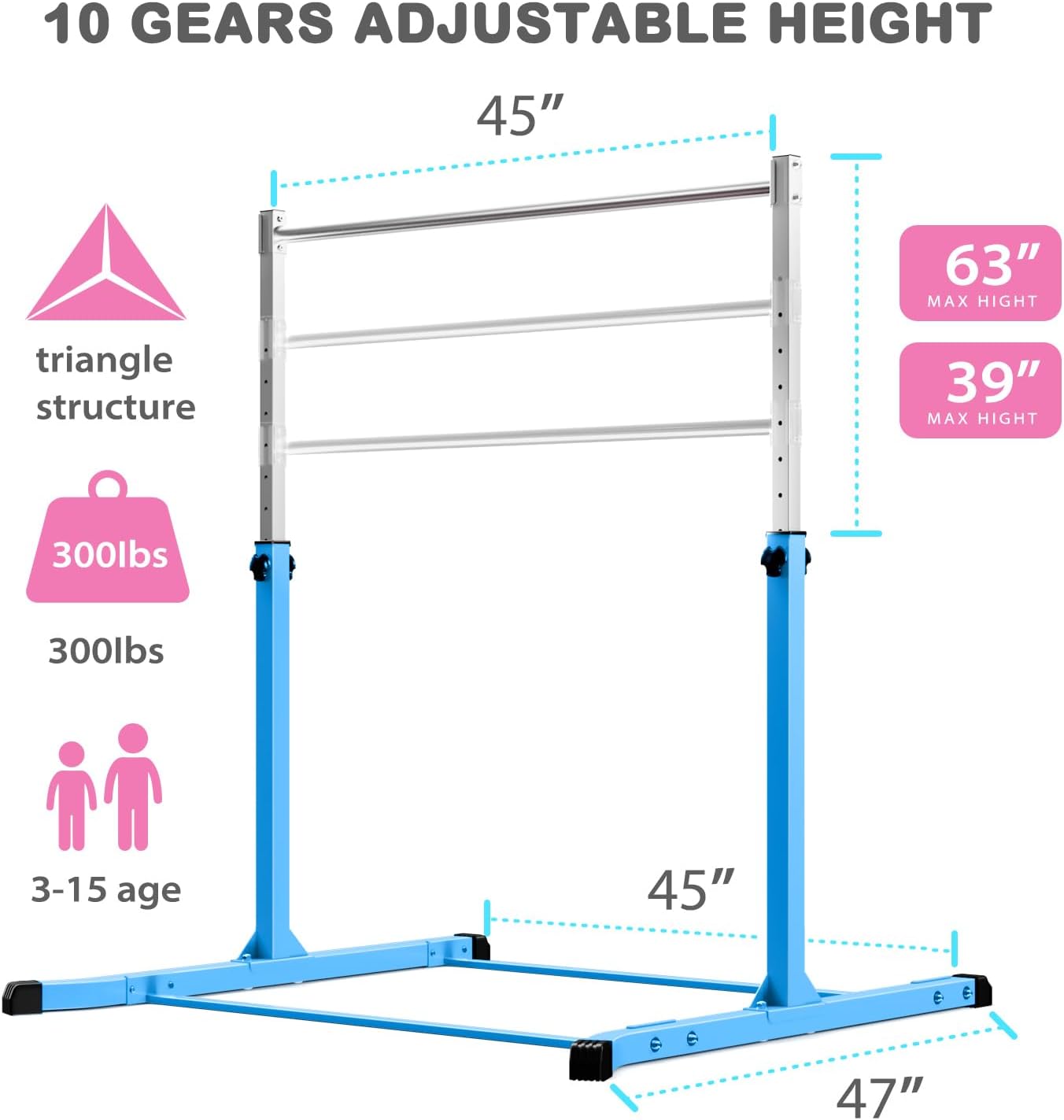 Detalle 2 de Mosebears Adjustable Steel Gymnastics Bar for Kids, 3' to 5' Height