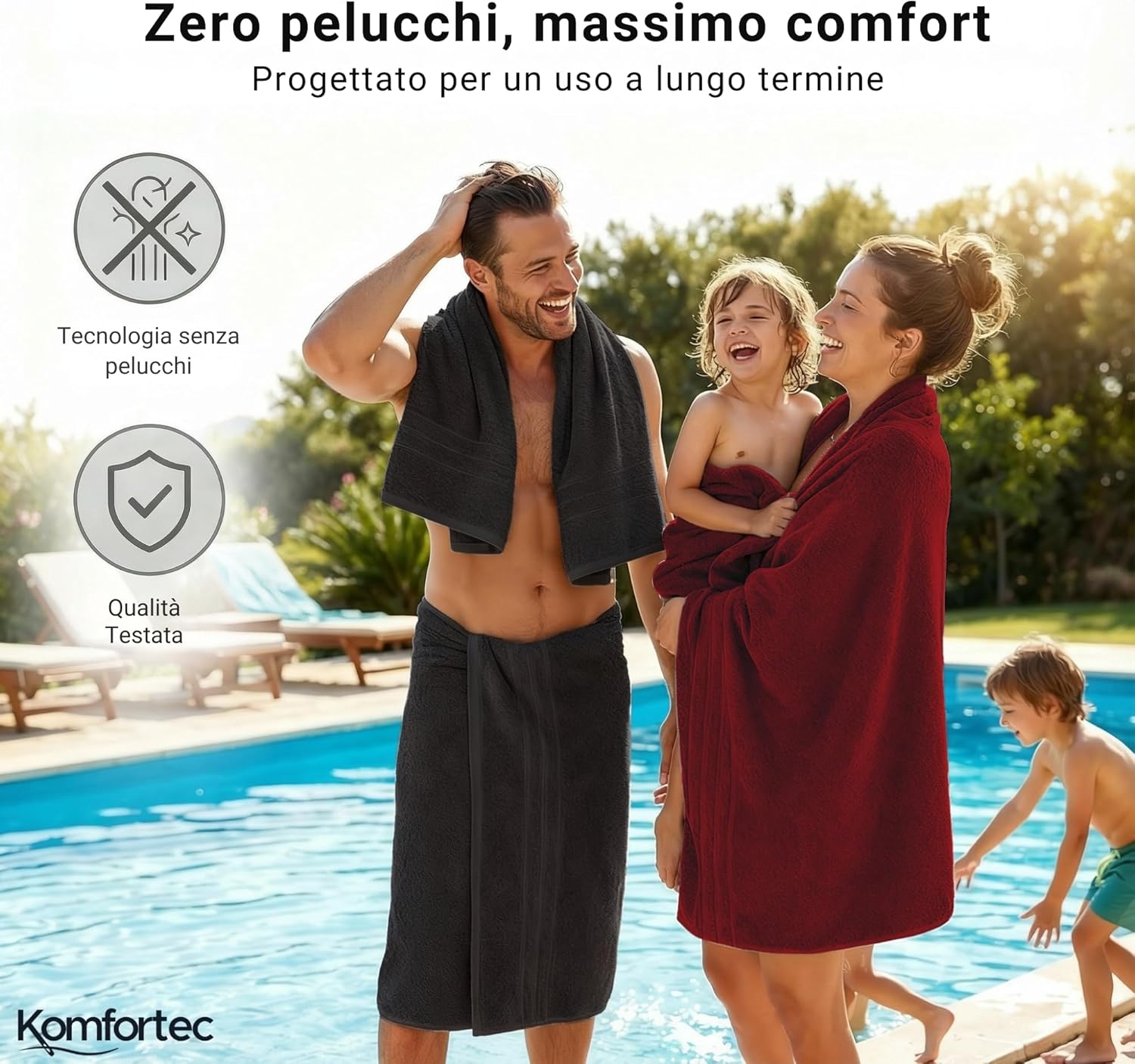 Thumbnail 6 de Komfortec Asciugamani da bagno Jumbo 80x200 cm neri, 100% cotone – confezione da 2 pezzi