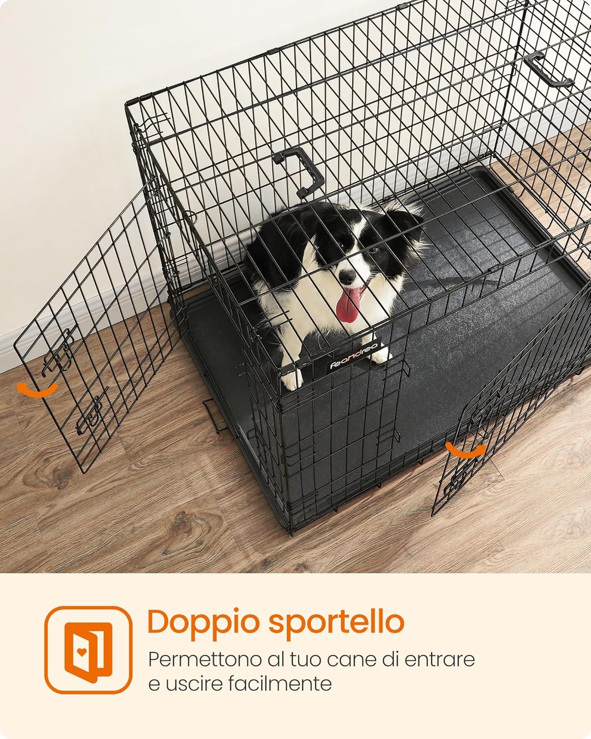 Detalle de Feandrea Gabbia per Cani Pieghevole XL 107 x 70 x 77,5 cm, 2 Porte, Vassoio Rimovibile – Nero PPD42H