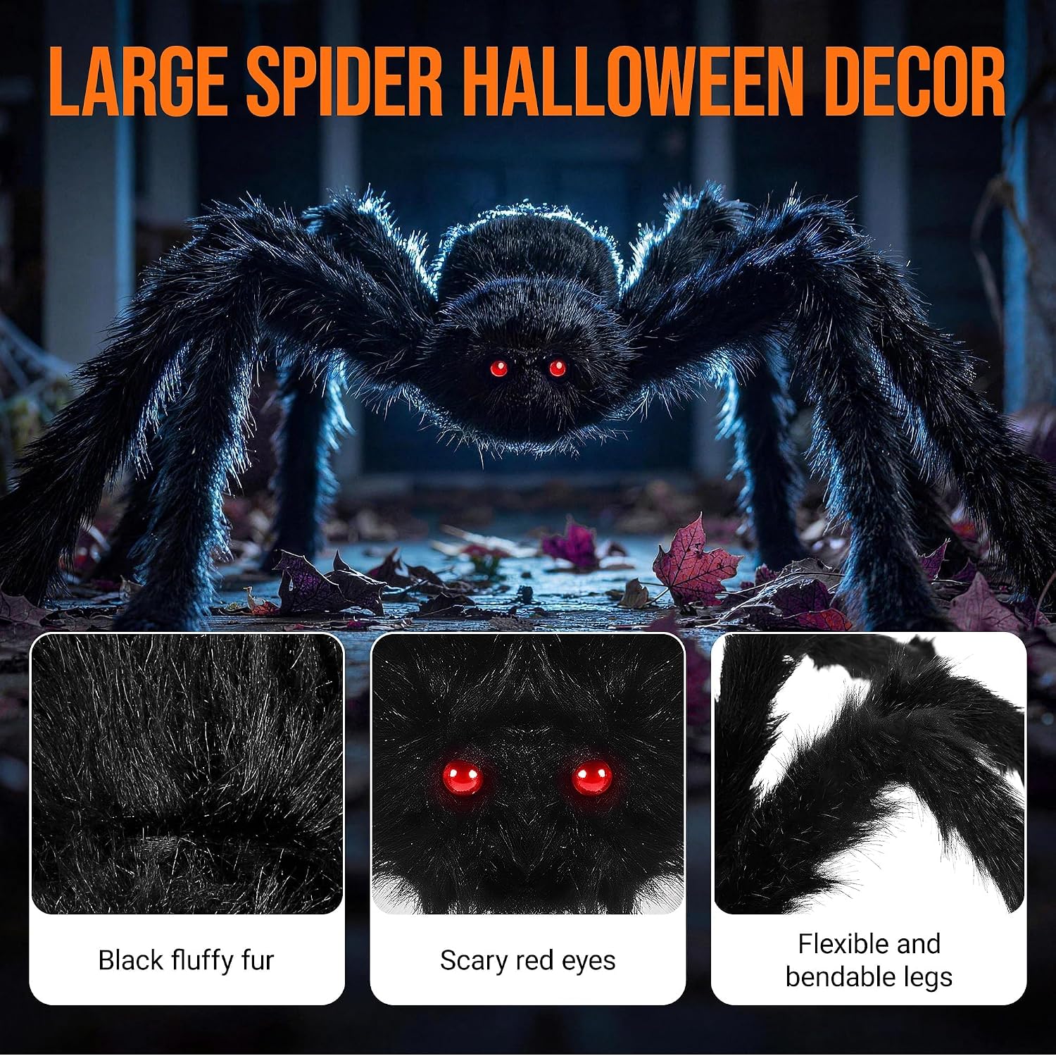 Detalle 2 de Nirohee 5MZZ000410 Halloween Spider Decorations, 6-Pack with Bendable Legs