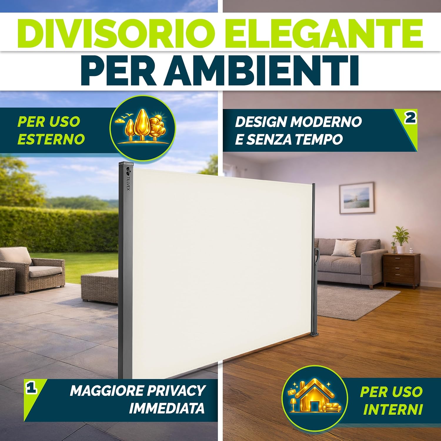 Thumbnail 5 de tillvex Tenda laterale estensibile e oscurante 200 x 400 cm con copertura antipioggia per balcone, giardino e terrazzo