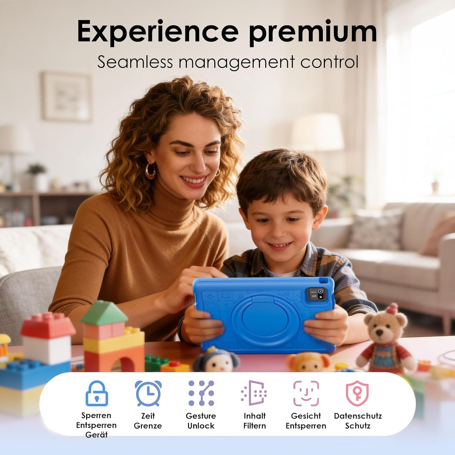 Detalle de ZENTALITY Kinder Tablet 10 Zoll mit Android 15 – 30 GB RAM, 64 GB ROM, erweiterbar bis 2 TB, Kindersicherung, Blau