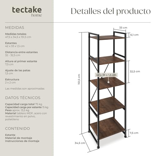 Detalle de TecTake® Estantería Manchester 5 Niveles 🏠 Diseño Industrial