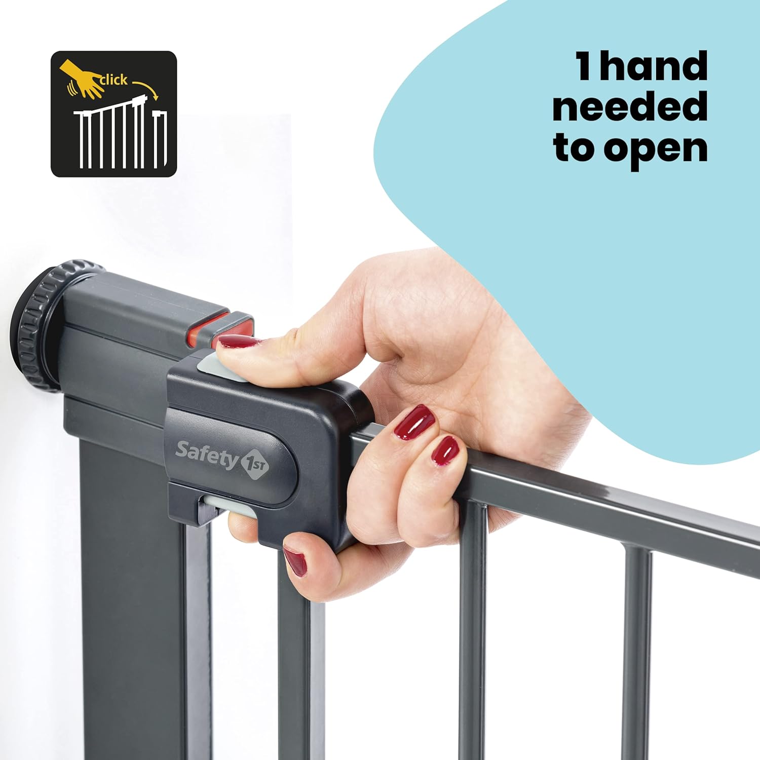 Detalle 2 de Safety 1st Easy Close Metal Gate: Pressure Fit Baby Gate, 73–80 cm (up to 108 cm with extensions) – Grey