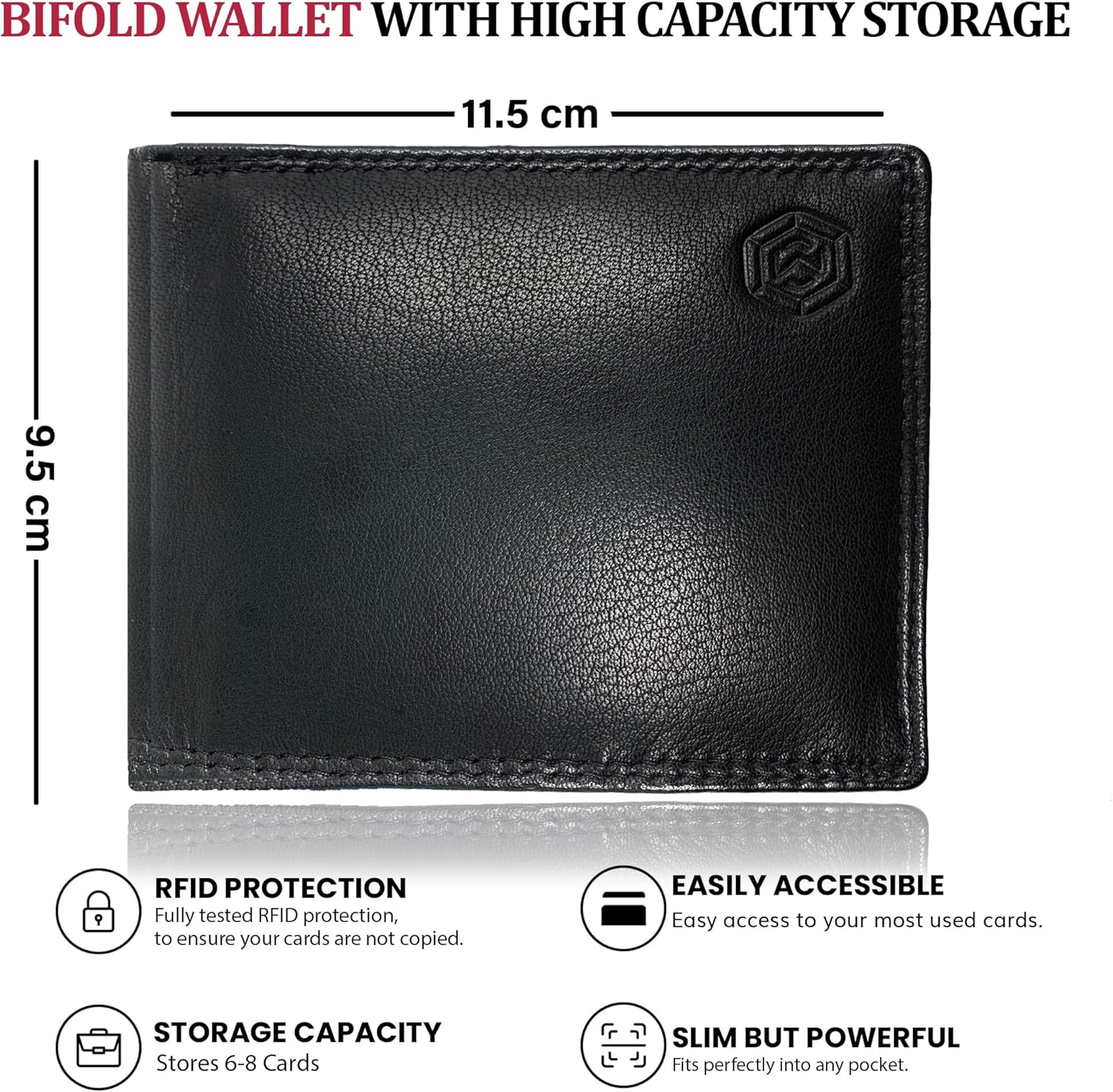 Detalle de MOIRENTO Mens Black Leather Passcase Wallet - RFID Blocking Card Holder with Flip-Up ID Window