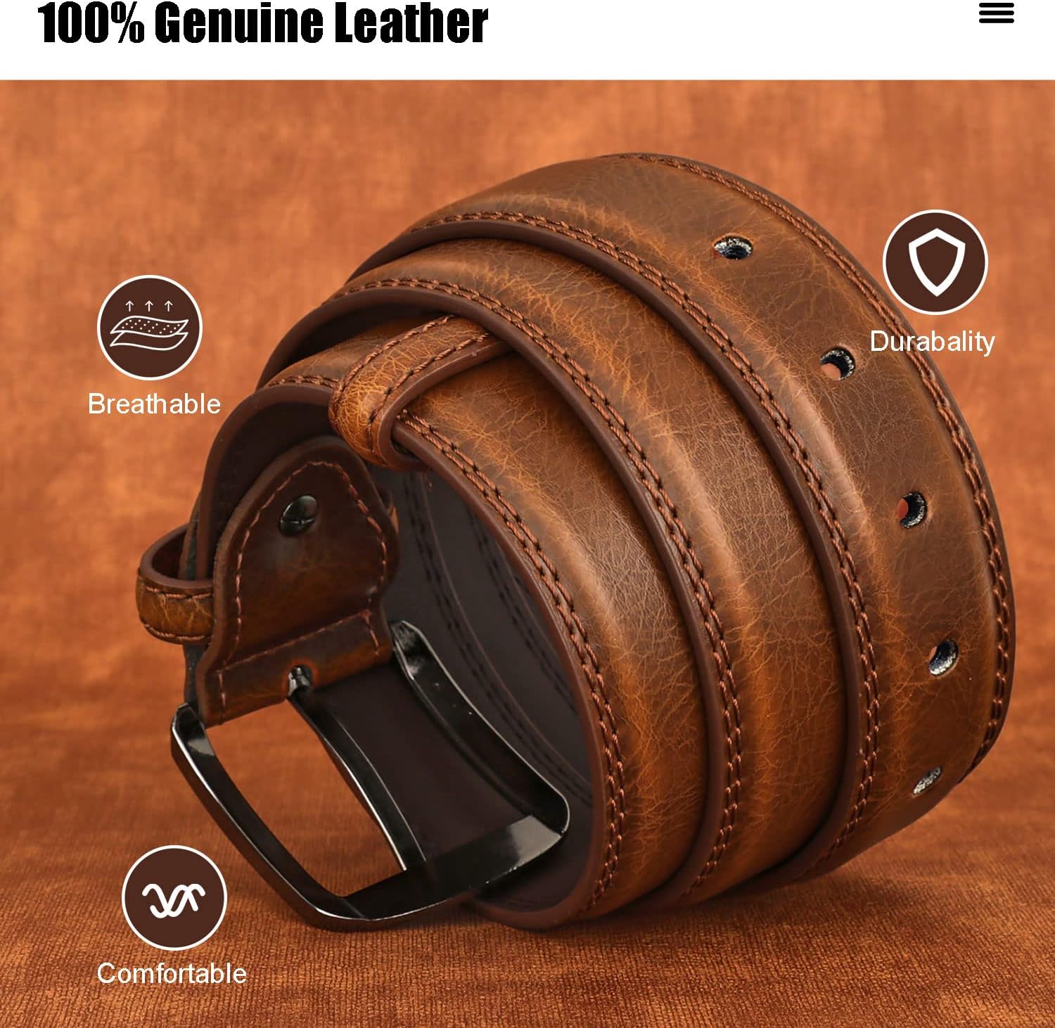 Detalle 2 de GSG Since 1998 genuine leather dress belt (double-stitched) with single prong buckle, M22067