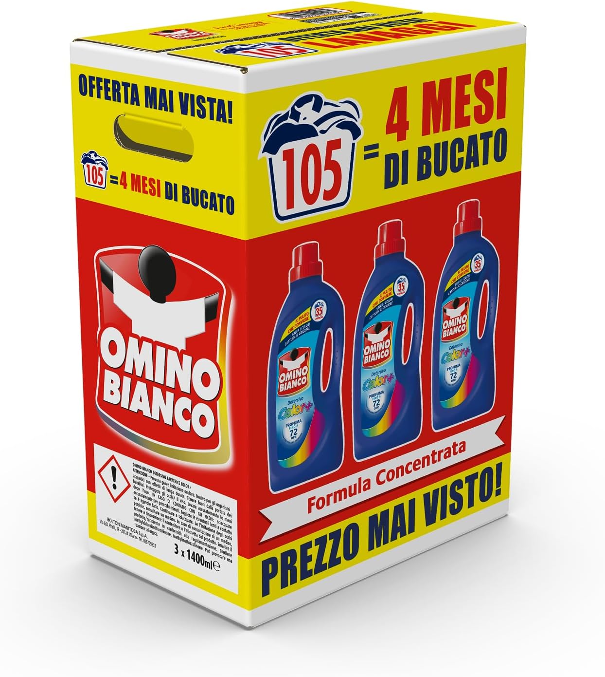 Omino Bianco Detersivo Lavatrice Liquido Color+ 105 Lavaggi – Formula Color+ per Capic Colorati