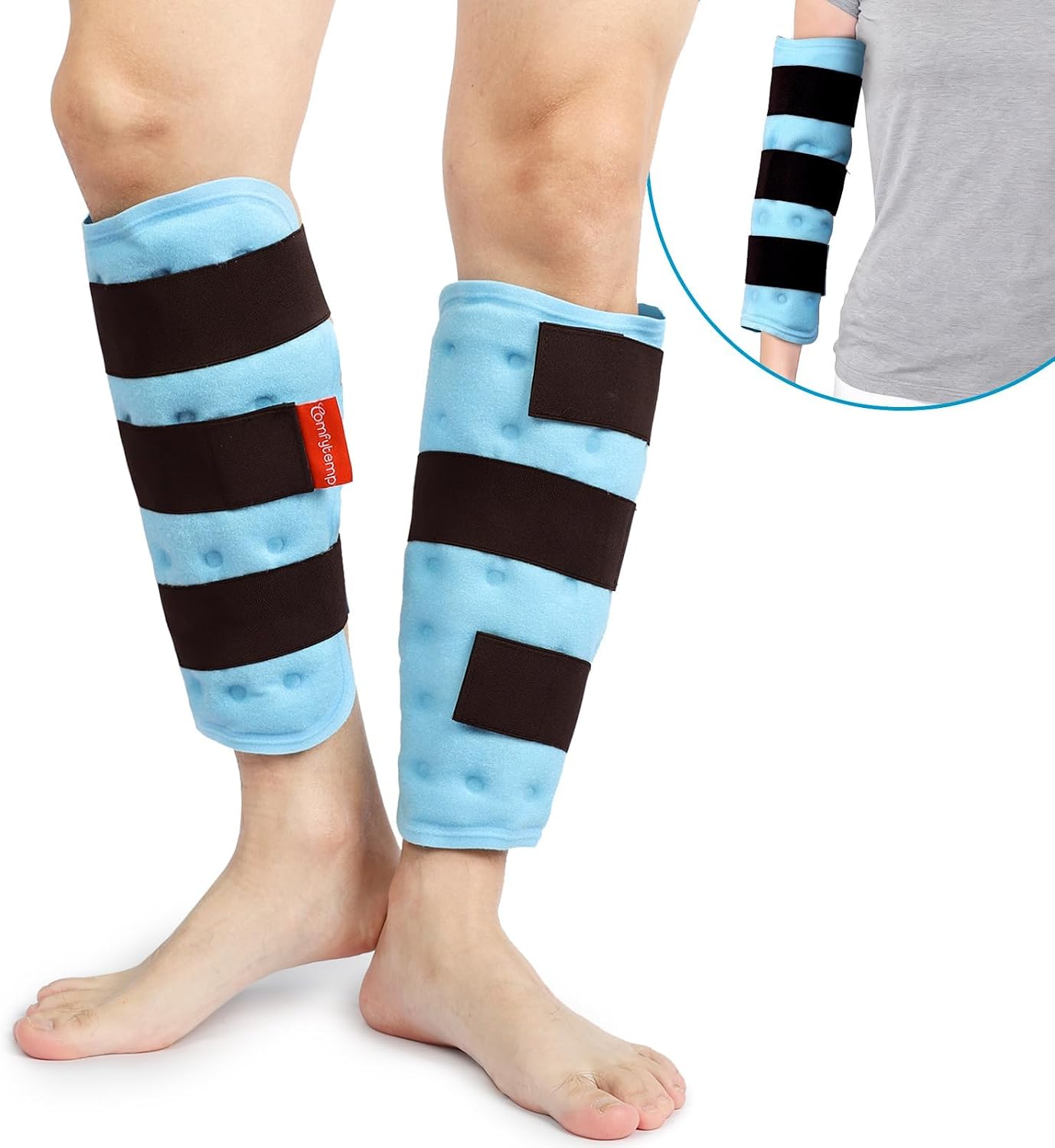 Detalle de Comfytemp Leg Ice Pack Wrap (2 Packs): Reusable Full-WitH Coverage for Calf, Shin & Elbow