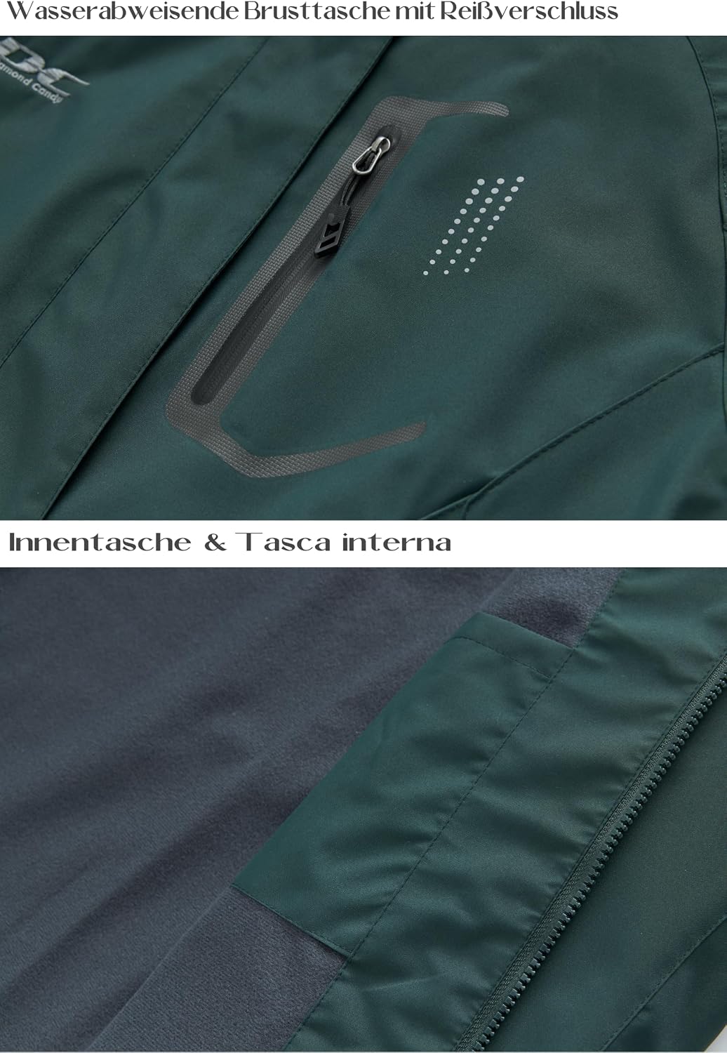 Detalle de DCmount Damen Regenjacke wasserdicht mit abnehmbarer Kapuze – Outdoor-Softshell für Übergangswetter