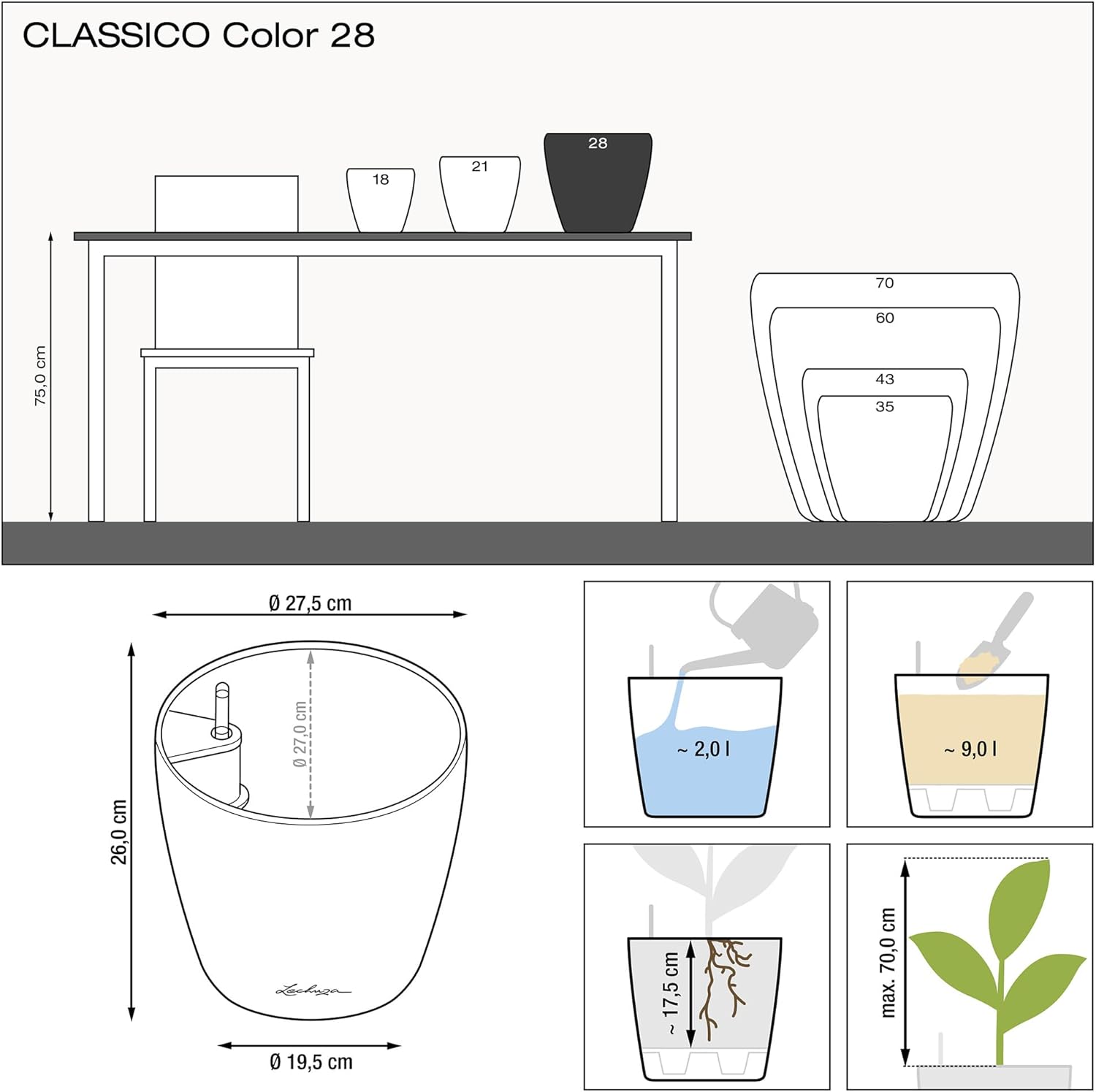 Detalle 2 de Lechuza Classico Color 28 Kit Complet Muscade, Ø 28 x 26 cm