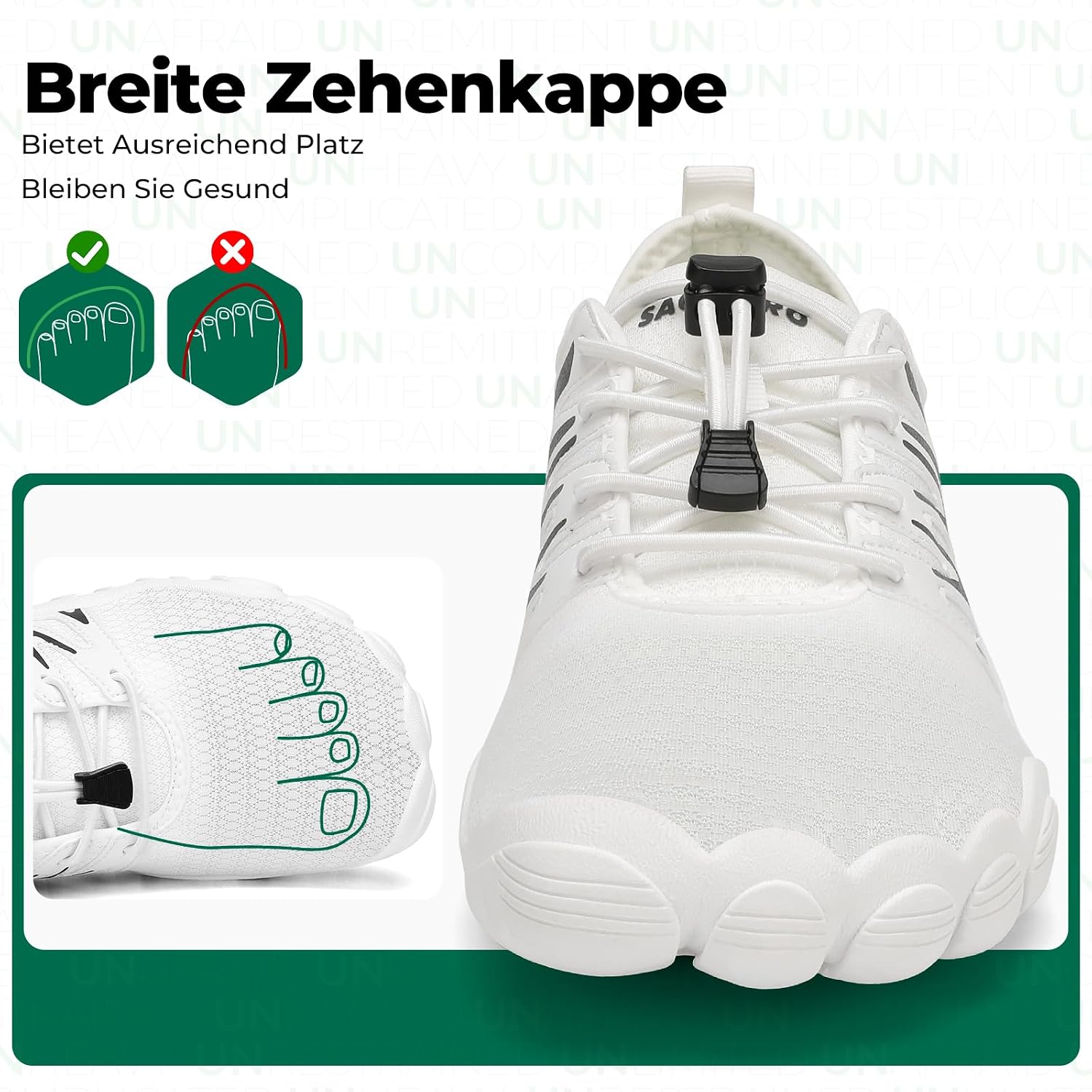 Detalle de SAGUARO Herren Barfußschuhe mit breiter Zehenbox – leichte, atmungsaktive Badeschuhe (Gr. 39–48)