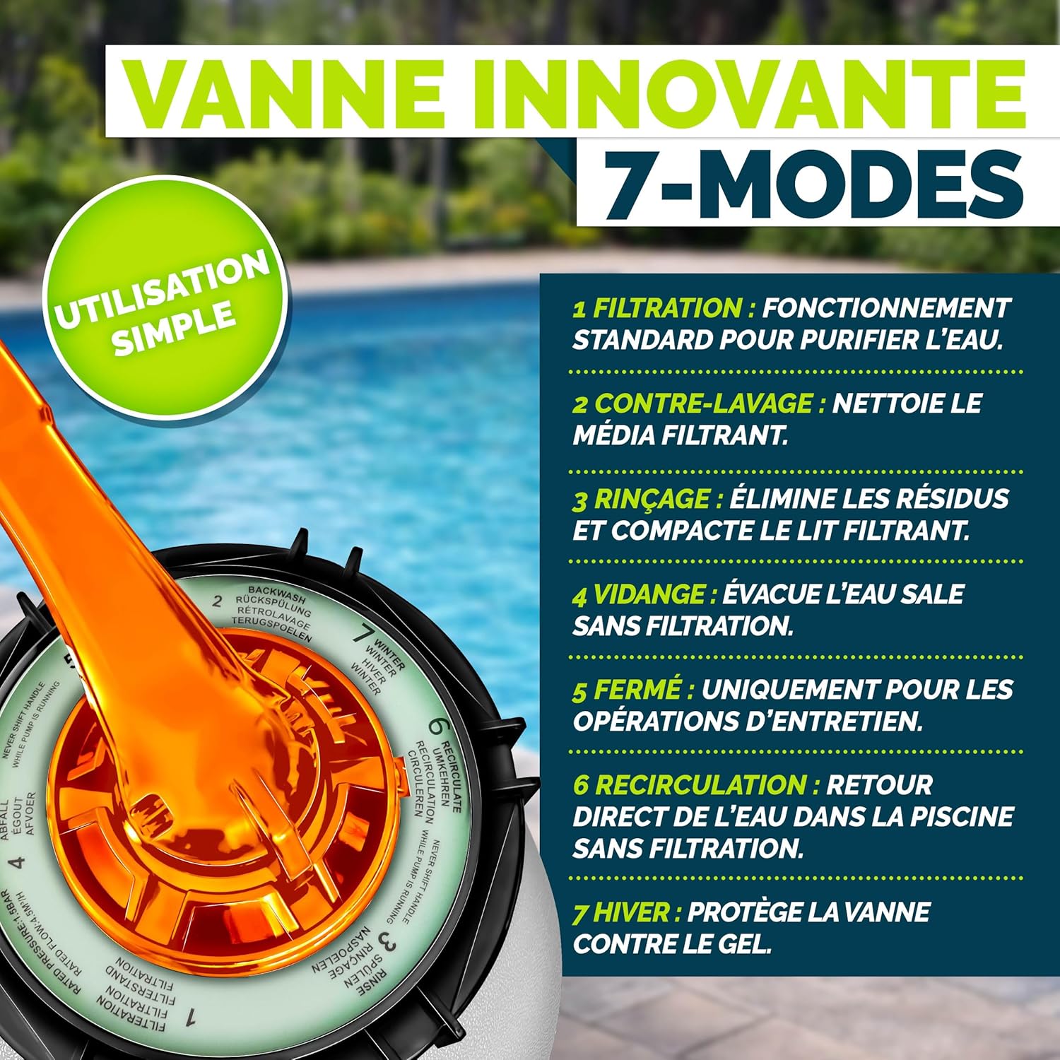 Thumbnail 2 de Système de filtre à sable tillvex® 7.900 L/h avec vanne 7 voies et indicateur de pression (adaptateur 2en1 Ø32-38 mm)