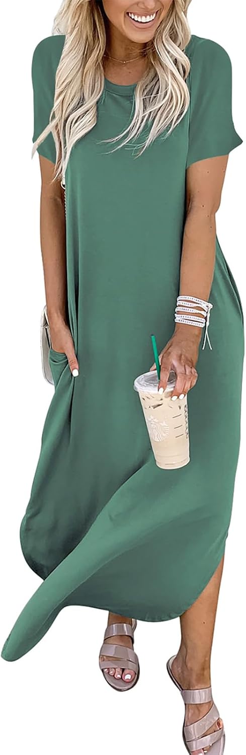 Detalle de ANRABESS Women's Summer Maxi Dress: Loose Fit, Short Sleeves, Beach-Ready Sundress