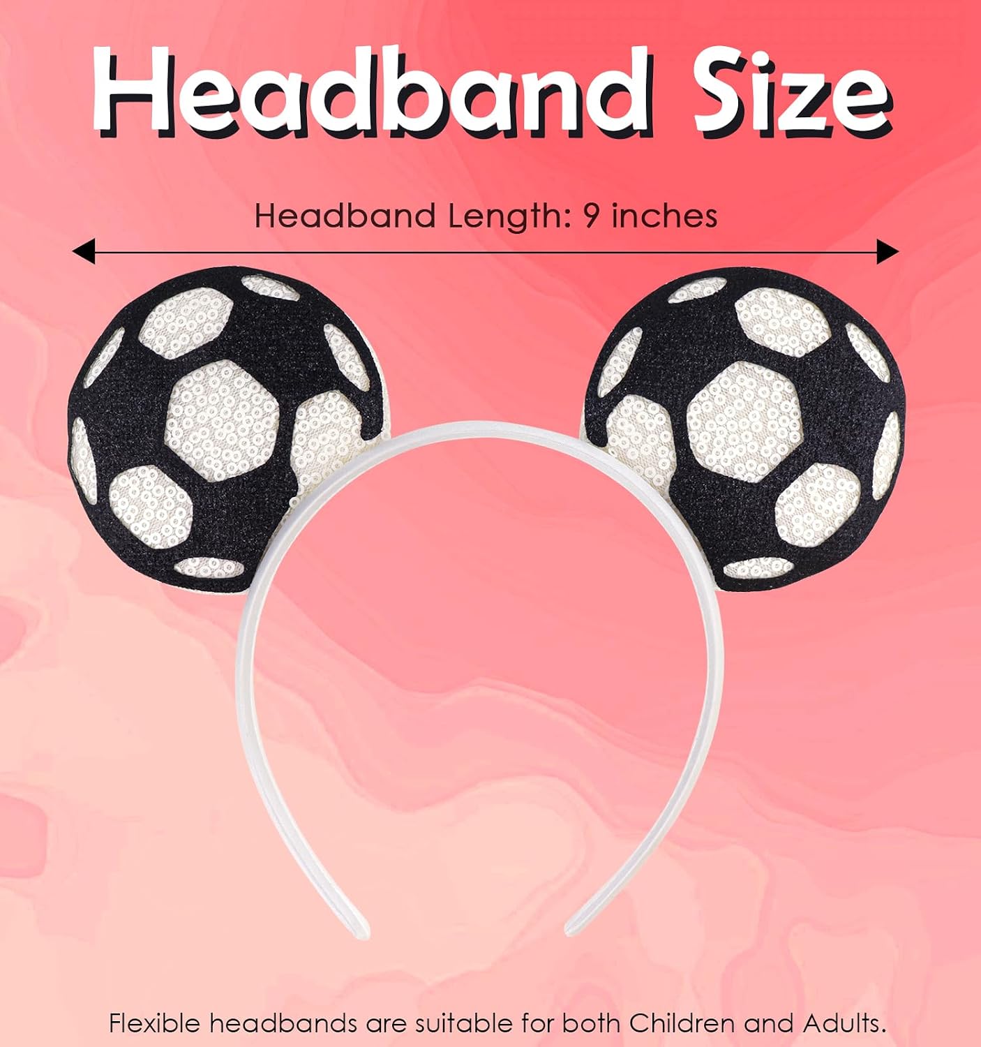 Detalle 2 de LIHELEI Soccer Mouse-Ear Headband with 5-Inch Sequin Bow